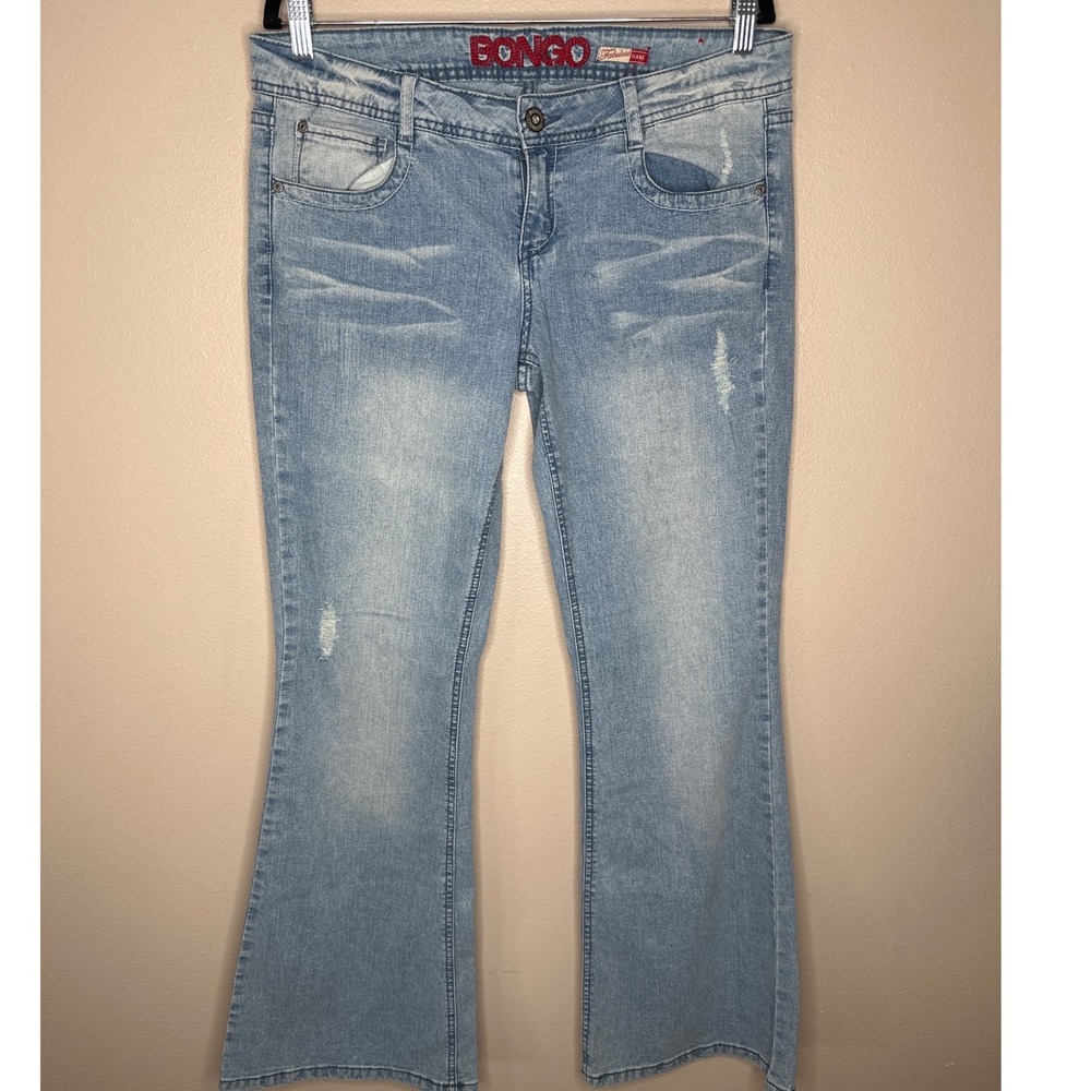 Bongo Vintage Y2K Fabulous Flare Jeans SZ 13 Distressed Light Blue Wash‎ Lowrise